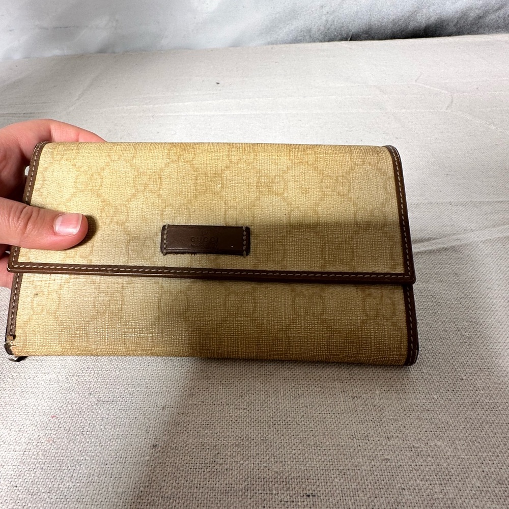 Gucci Vintage Wallet Bifold Long Purse GG Supreme PVC Brown Authentic
